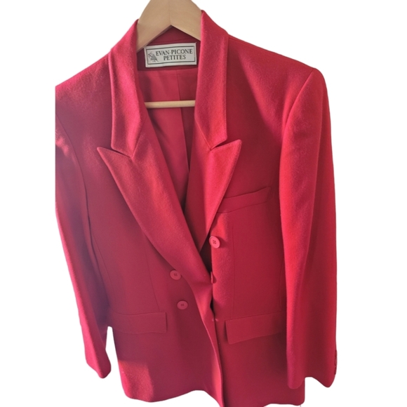 Evan Picone Red Wool Blazer Double Breasted Union Made in USA Size 8 Petite Vtg - Picture 3 of 8